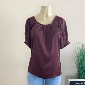 EXPRESS | Burgundy Satin Pleated Sleeve Blouse Sz S